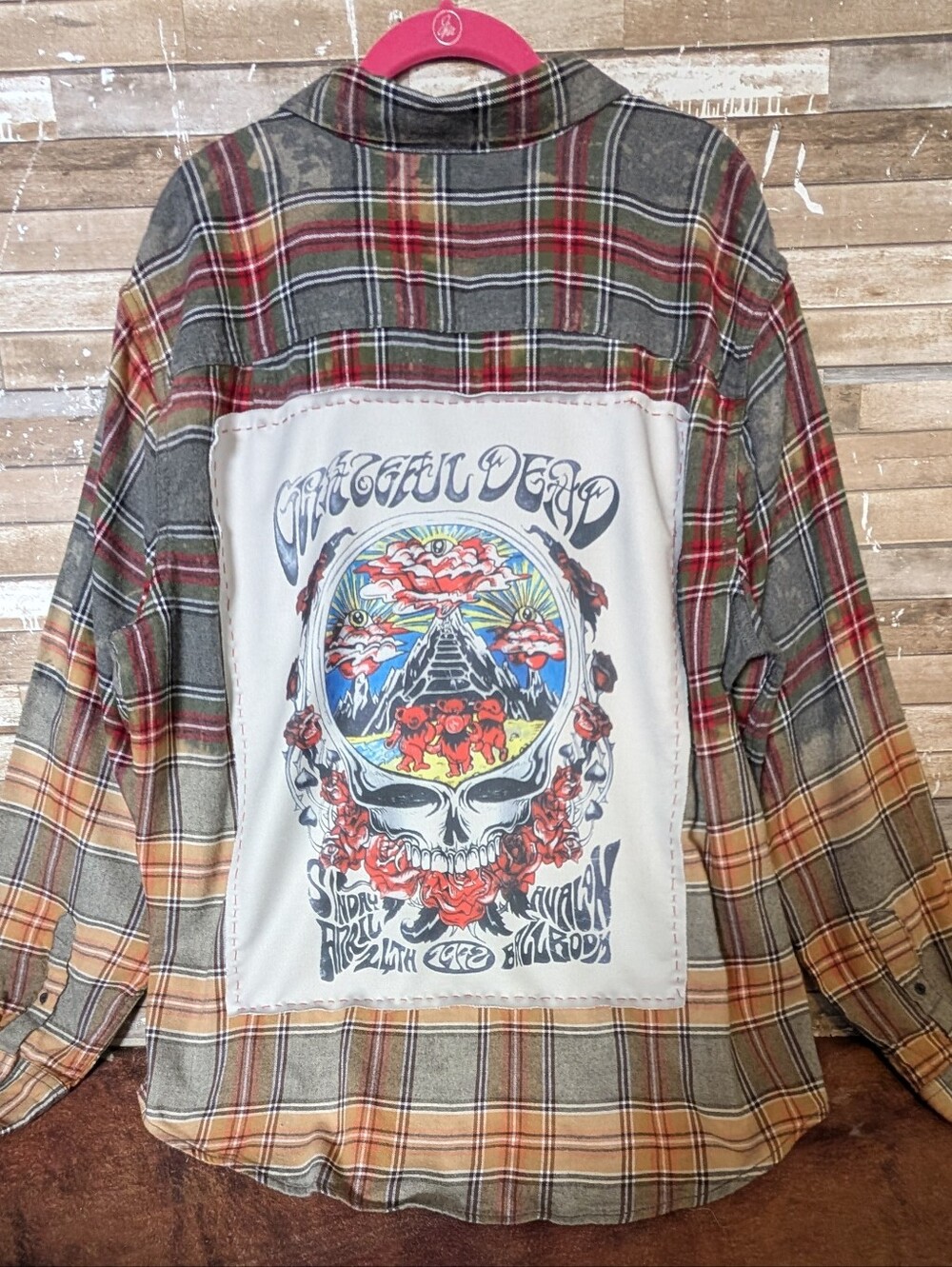 Grateful Dead Upcycled Dip Dyed Bleached Flannel Shirt